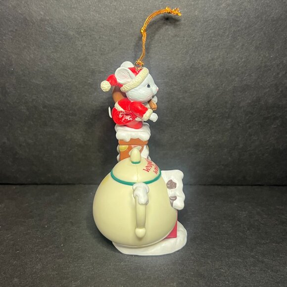 Vintage 1994 Lustre Fame Santa Mouse in Teapot Chimney Christmas Ornament 4" - Picture 5 of 7